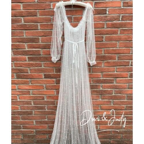 DON&JUDY Tulle Beading Pearl Maternity Photography Dress or Non Maternity Long Dresses for Photo Shoot Wedding Party Gowns 2021