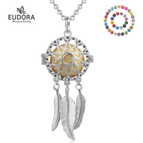 EUDORA 18mm cage charm Dreamcatcher Harmony bola Ball Necklace Collar 45" Long Angel Callar Necklace for Pregnant Women K225N18