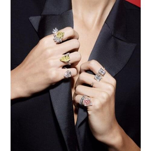 HIBRIDE New Arrival Yellow Square AAA Cubic Zirconia Open Rings Fashion Leaf Bridal Wedding Party Dinner Dress Jewelry R-236