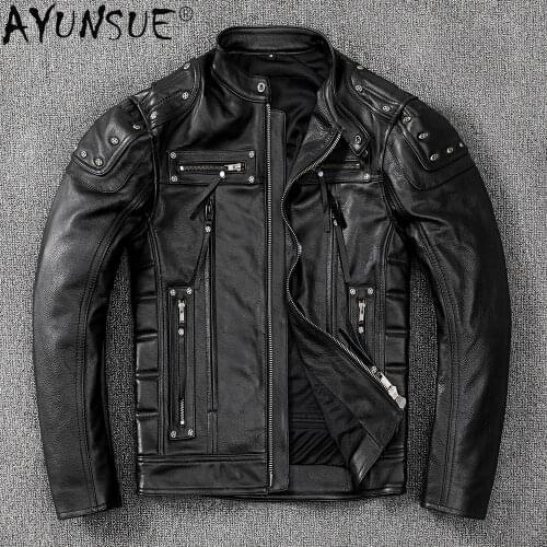 AYUNSUE Genuine Leather Jacket Men Clothing Motorcycle Mens Jackets Autumn Coat 2020 Bomber Clothes Male Erkekler Ceket LXR687
