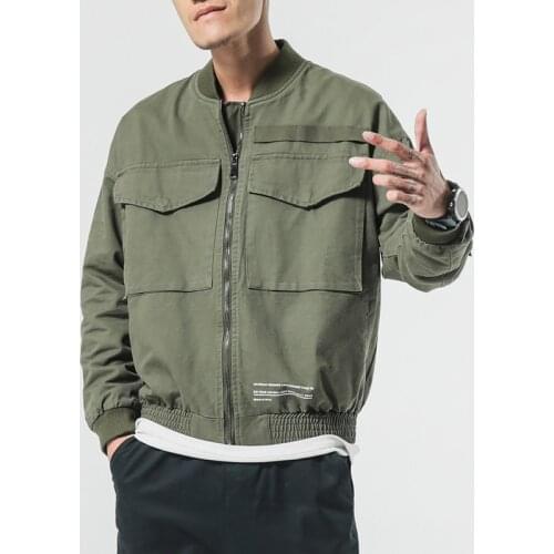 Male Loose Outerwear Brand Clothing Fashion Men Bomber Jacket Spring Autumn Plus Size Casual Coat Mens Solid Color Windbreaker