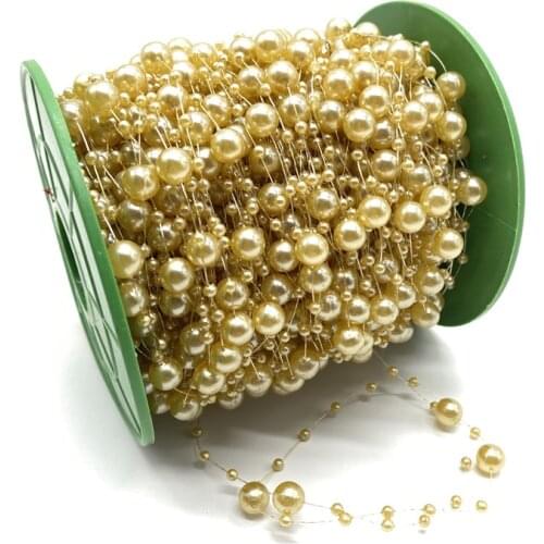 5Yards 3+8mm Fishing Line Artificial Pearls Flower Beads Chain Garland Flowers Wedding Party Decoration Diy Accessories #S10s18