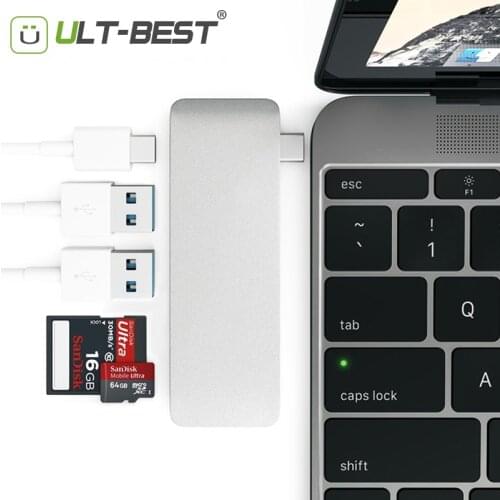 ULT-BEST 5 In 1 Multifunction USB-C Hub 3.1 Type C Splitter Combo Power Delivery PD-Power 2Port USB 3.0 Hab SD/TF Card Reader