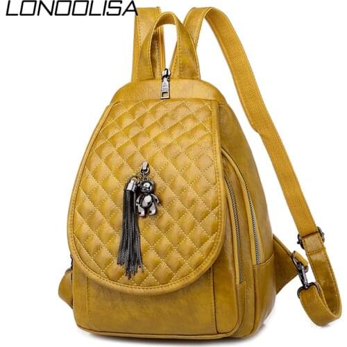 Multifunction Daily Travel Leather Back Pack Woman Cute Small Backpack Chest Bag Tassel Pendant Backpack for Teenager Girls 2020