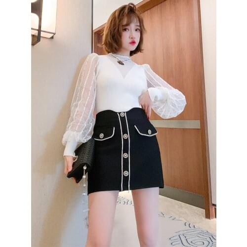 Fashion high waisted waist drill chain buckle A Versatile short skirt womens spring new High Quality Top Quality