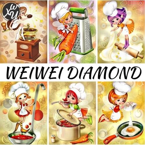 Cartoon Diamond Painting Kit 5D Diamond Painting Kitchen Full Drill Stitch Cute Cook Girl Diamond Painting Accessories for Decor