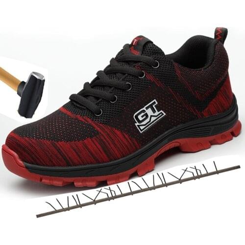 Large Size Mens Shoes Outdoor Pressure Relief Anti-piercing Breathable Mesh Steel Toe Work Electric Welding Building Boots Male