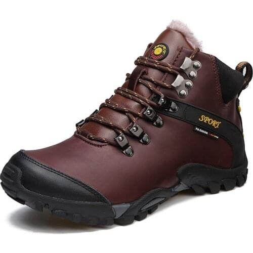 Mens Winter Plush Cotton Boots Tooling Shoes Outdoor Non-slip Wear-resistant Waterproof Work Shoes 2021 New Leather Boots