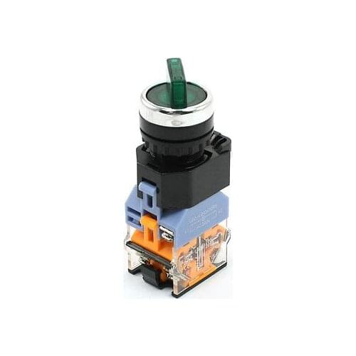 NC/NO 2 Position Rotary Green Neon Light Push Button Switch AC 220V