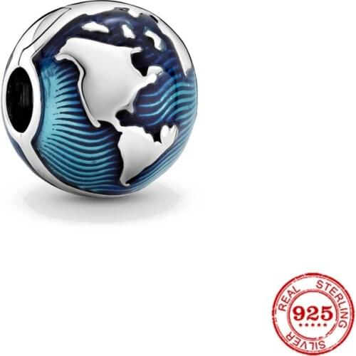 New Original Silver Color Summer Blue Globe Clip Diy Bead Fit European Pandora Charms Bracelet Bangles Diy Jewelry P634