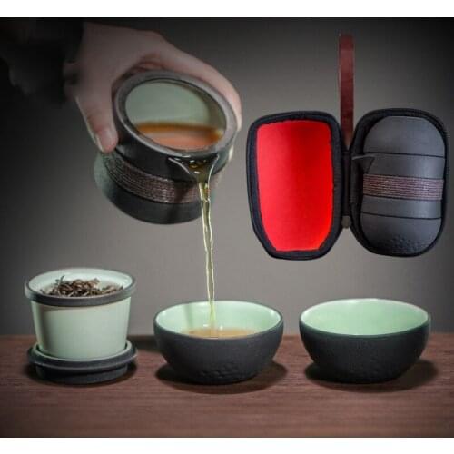 Portable Teapot Tea Cup Set Travel Tea Set Home Office Ceramics One Pot Two Cups Simple Tea Set