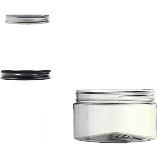 250ml clear round pet jar bottle container with sliver/black aluminium cap lids for Cosmetic,food, Packaging