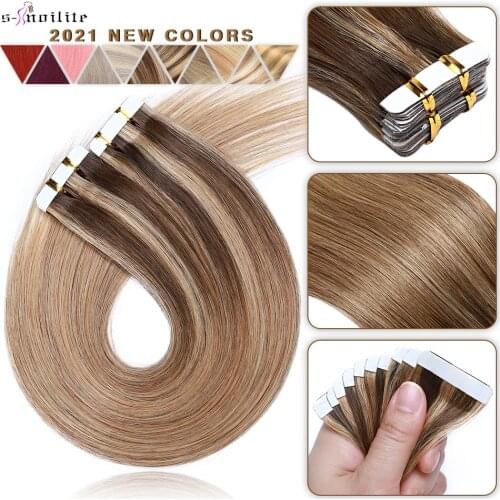 S-noilite Natural Hair Extensions 2.5g/pc Adhesive Tape In Human Hair Extensions Straight Wigs Seamless Invisible 2021 New Color