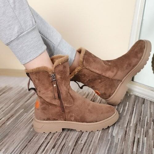 New 2021 Women Winter Fashion Snow Boots Female Platform Faux Fur Keep Warm Shoes Ladies Slide Zipper No Slip Comfortable Boot