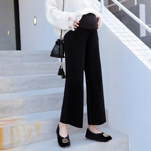 Maternity pants new wide leg pants knitted autumn and winter thick models wild loose straight pregnant women stomach lift pants