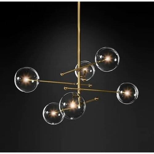 Nordic Glass Crystal LED Chandelier Lighting Bedroom Living Room Chandelier Interior Pendant Lamps Glass Ball Hanging Lamp Avize