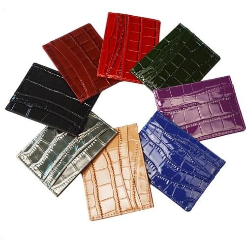 Crocodile Grain Patent Genuine Leather Card Holder Fashion Candy Color Bank Credit Card ID Holder Slim Card Case