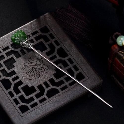 925 Sterling Silver Vintage Bridal Hair Accessories Natural Stone Japanese Hair Sticks Wedding Tiara Thai Antique Silver Jewelry