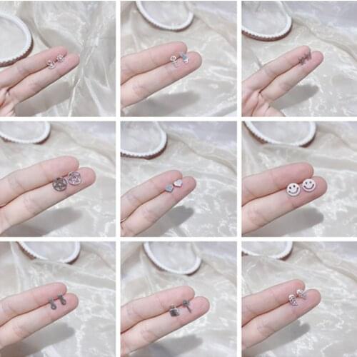 S925 silver needle jewelry fashion simple love deer flower temperament small geometric sweet ear jewelry for female