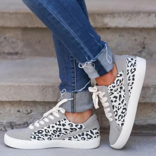 Women Flats Shoes Ladies Sneakers Leopard Lace Up Plus Size PU Casual Sneakers 2021 Fashion Vulcanized Shoes Walking Footwear 8