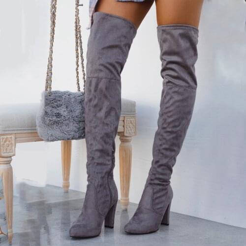 Women Boots Autumn Winter Sexy Over The Knee Boots Long Boots Comfortable Square High Heels Shoes Plus Size Женские сапоги