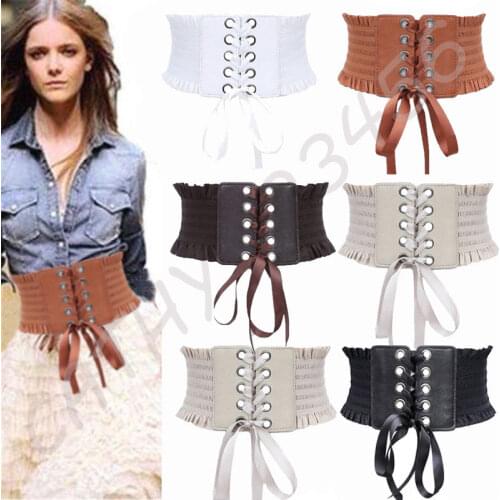 Women Ladies Fashion Stretch bandage Belt Tassels Elastic Buckle Wide Dress Corset Waistband