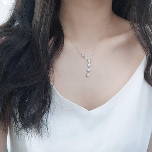 GorGor Necklace Women 925 Sterling Pattern Six Stars Connected Zirconia Pendant Creative Exquisite Anniversary Jewelry XL322