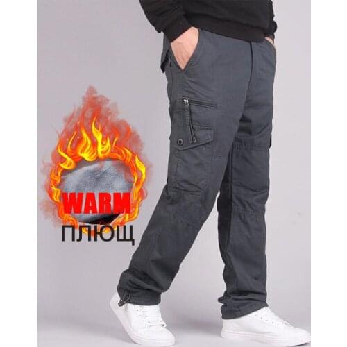 BALDAUREN Winter Thicken Fleece Pants Men Casual Cotton Overalls Army Multi-pocket Military Trousers Thermal Cargo Tactical Pant
