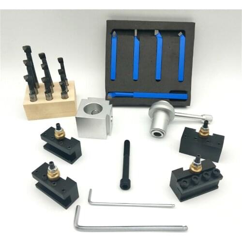 19Pcs/set Quick Change Tool and Carbide Turning Tools 3/8" Boring Bar and Post Holder and 3/8" Turning & Facing Holders