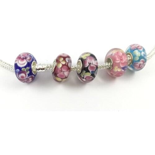 3D flower Murano beads Big Hole Alloy Charm European Beads Fit Charms Bracelets & Bangles