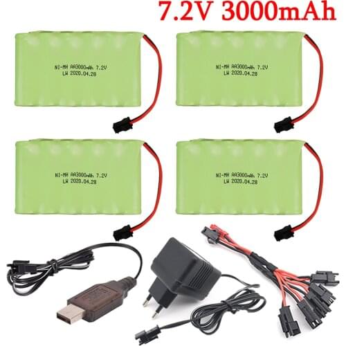 7.2v 3000mAh Battery + Charger set For RC Car Robots Tanks Gun Boats 7.2v NiMH Battery AA 3000mah 7.2v Rechargeable Battery Pack