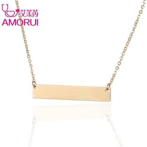 AMORUI Stainless Steel Ladies Necklace ID Bar Pendant Statement Colar Necklace Jewelry Necklaces for Women Gift