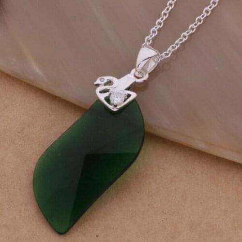 AN406 Hot sterling Necklace fashion jewelry pendant The green sheet /groapiva awaajnha silver color