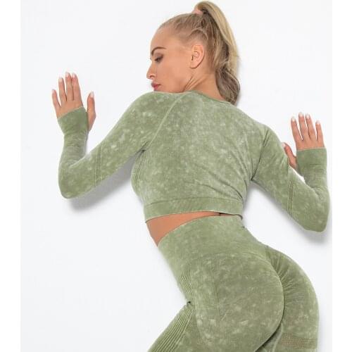 Seamless Sexy Fitness Clothes Crop Top WomenS Quick-Drying Sports Running Long Sleeve Tops Gym Workout Yoga Clothes Shirt Women