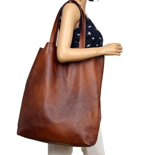 Brown Large Shopper Bag for Women Soft Leather Handbag Big Casual Vintage Female Shoulder Bag Mommy Tote Shopping Weekend 2021