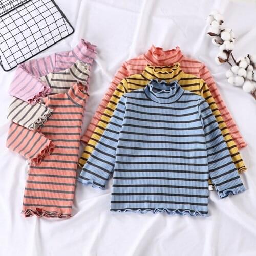 Long Sleeve T Shirt For Girls Knit Top Spring Autumn Children Shirts Kids Cotton Tees Color Striped Girl Top Bottom Clothing