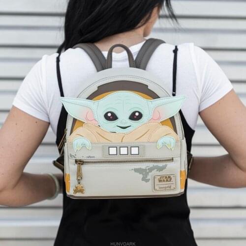 Baby Yoda Backpack Star Wars PU Leather Designer School Bags Cartoon The Mandalorian Backpack High Quality Women Girls Bags
