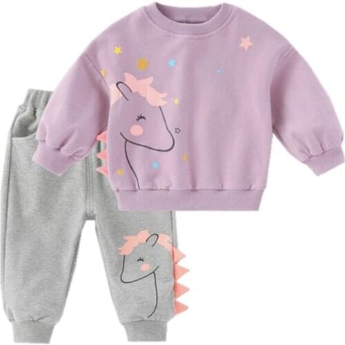 Children Fashion Clothes Suit Spring Autumn Kids Girls Cartoon T Shirt Pants 2Pcs/sets Baby Toddler Clothing Infant Sportswear