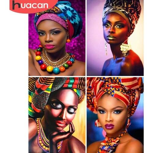HUACAN 5D DIY Diamond Painting Africa Woman Portrait Home Decoration Full Drill Square Embroidery Picture