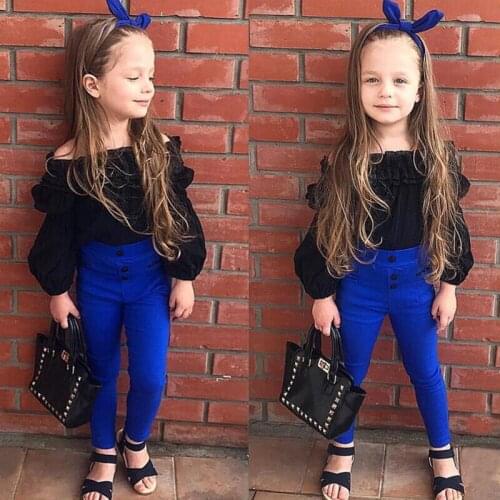 Toddler 2PCS Clothes Set 2019 Kids Baby Girls Summer Clothes Girl Off Shoulder Shirt+Fashion Long Pants Clothing Suits