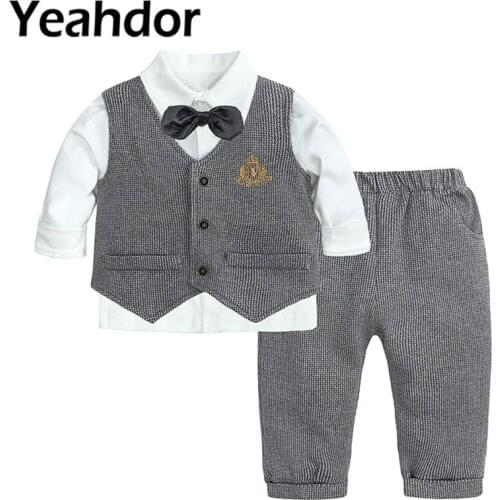 3Pcs Baby Boys Suits Kids Gentleman Suit Bowtie Shirt Vest + Pants Toddler Formal Outfits for Wedding Party Christening Baptism