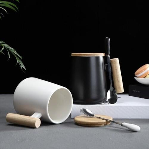 Creative Nordic Minimalist Ceramic Large Capacity Coffee Mug with Wooden Handle Office Water Tea Cup Milk Mug Gift Drinkware