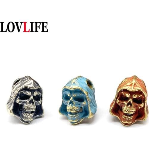 Brass Death Skeleton Head Handmade Knife Beads Lanyard Pendants Jewelry Outdoor EDC Hangings DIY Paracord Keychains Accessories