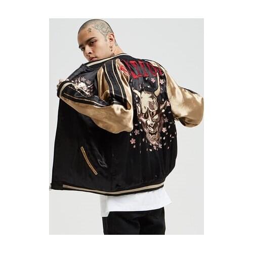 Makuluya High Quality Reversible Coats High Street Streetwear Yokosuka Sakura blossoms Bull Demon Embroidery Baseball Jacket L6