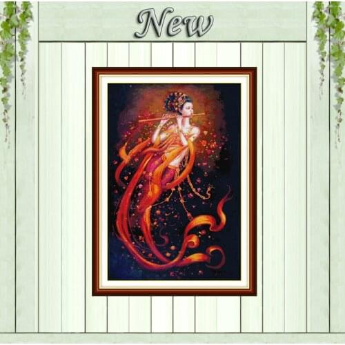 Dunhuang piping fairy painting decor counted printed on canvas DMC 11CT14CT Chinese Cross Stitch kits embroidery needlework Sets