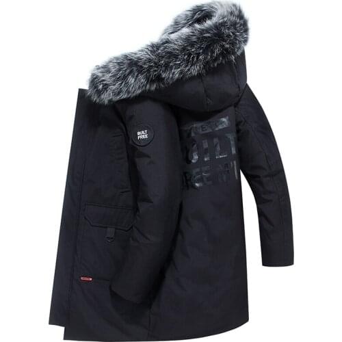 New 2020 Mens Medium Length Loose-fitting Plover with Large Fur Collar Down Jacket
