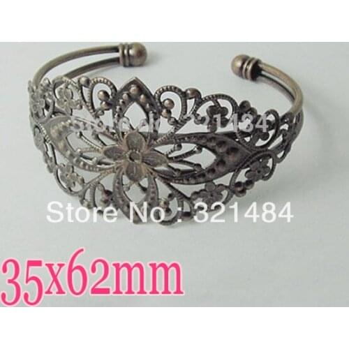 Wholesale 100pcs Antique bronze brass Metal 35x62mm with filigree pad Bangle Bracelet Blank Base Tray Bezel Cabochon Setting