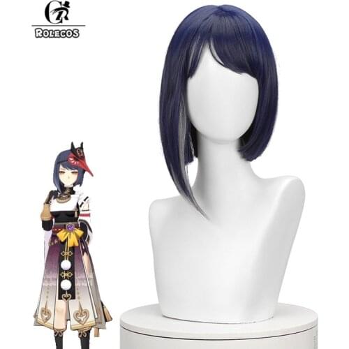 ROLECOS Kujyo Sara Cosplay Wig Game Genshin Impact Kujyo Sara Cosplay Wig Blue 35cm Women Headwear Heat Resistant Synthetic Hair