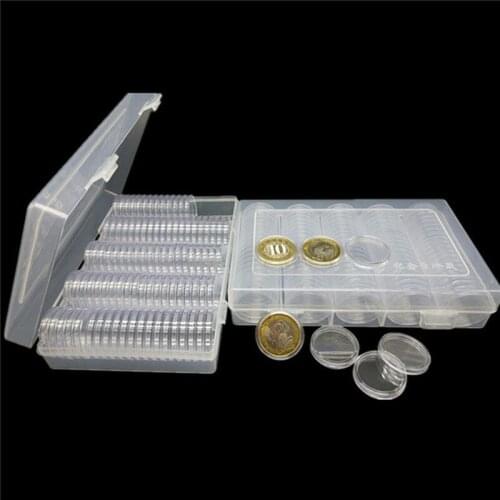 Portable Round Storage Box With 100pcs 27mm Coin Box Capsule Holder Suitable For Transparent PS Material Scratch Resistant