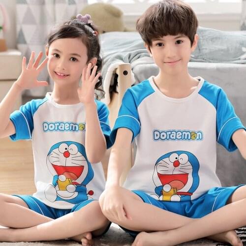 Pokemen 2021 Pure Cotton Cute Cartoon Summer Children Pajama Sets For Boys Girls Suit Short Sleeve Kids Clothing Sets Fashion